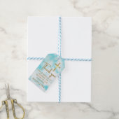 Blauwe Waterverf Gouden Kruis Doop Dank u Favor Cadeaulabel (Met Touw)