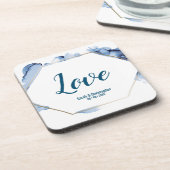 Blauwe Waterverf gouden lijst bruiloft Bier Onderzetter (Linkerzijde)