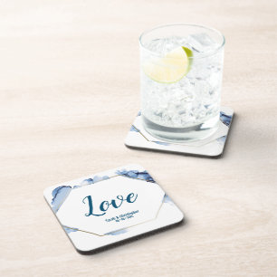 Blauwe Waterverf gouden lijst bruiloft Bier Onderzetter