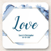 Blauwe Waterverf gouden lijst bruiloft Bier Onderzetter (Voorkant)