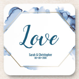 Blauwe Waterverf gouden lijst bruiloft Bier Onderzetter