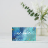 Blauwe Waterverf goudsplatten visitekaartje (Staand voorkant)