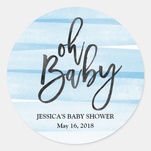 Blauwe Waterverf Gradiënt Oh Baby shower Sticker (Voorkant)