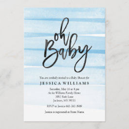 Blauwe Waterverf gradiënt Oh Baby shower uitnodigi Kaart