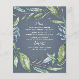 Blauwe Waterverf Greenery Wreath Wedding Menu Kaar