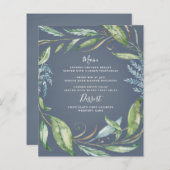 Blauwe Waterverf Greenery Wreath Wedding Menu Kaar (Voorkant / Achterkant)