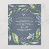 Blauwe Waterverf Greenery Wreath Wedding Menu Kaar (Voorkant)