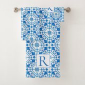 Blauwe waterverf Grieks tegel Mediterraan huwelijk Bad Handdoek (Insitu)