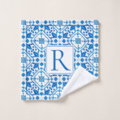 Blauwe waterverf Grieks tegel Mediterraan huwelijk Bad Handdoek (Wasdoekje)