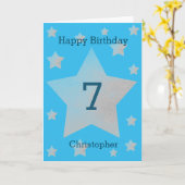 Blauwe Waterverf grijze sterren 7e verjaardag Kaart (Gele Bloem)