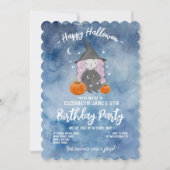 Blauwe Waterverf Halloween Birthday Party Kaart (Voorkant)