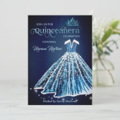 Blauwe Waterverf hand getekende bal jurk Quince Kaart (Staand voorkant)