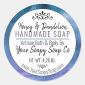 Blauwe Waterverf Handgemaakte Zeep Moderne Typogra Ronde Sticker (Voorkant)