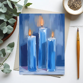 Blauwe Waterverf Hanukkah-kaarsen Feestdagenkaart