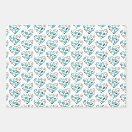 Blauwe Waterverf hart en bladeren Inpakpapier Vel (Voorkant 2)