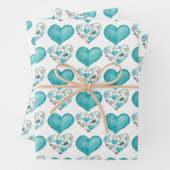 Blauwe Waterverf hart en bladeren Inpakpapier Vel (In situ)