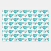 Blauwe Waterverf hart en bladeren Inpakpapier Vel (Voorkant)