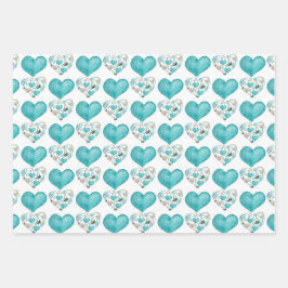 Blauwe Waterverf hart en bladeren Inpakpapier Vel