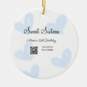 Blauwe waterverf harten QR Sweet zestien verjaarda Keramisch Ornament (Voorkant)