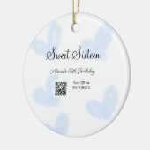 Blauwe waterverf harten QR Sweet zestien verjaarda Keramisch Ornament (Links)