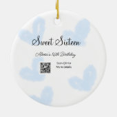 Blauwe waterverf harten QR Sweet zestien verjaarda Keramisch Ornament (Achterkant)