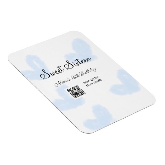 Blauwe waterverf harten QR Sweet zestien verjaarda Magneet (Rechterzijde)