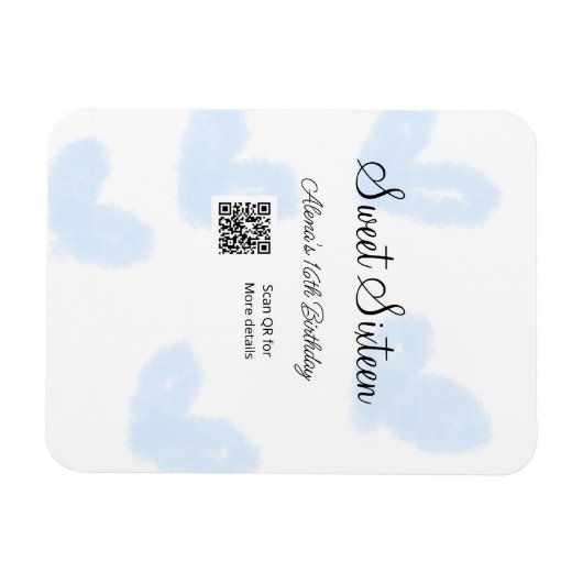 Blauwe waterverf harten QR Sweet zestien verjaarda Magneet (Horizontaal)