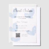Blauwe waterverf harten QR Sweet zestien verjaarda Vellum Uitnodigingen (Offset)