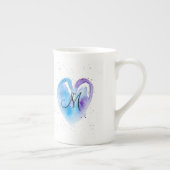 Blauwe Waterverf - Hartmonogram Porselein Kop (Rechts)