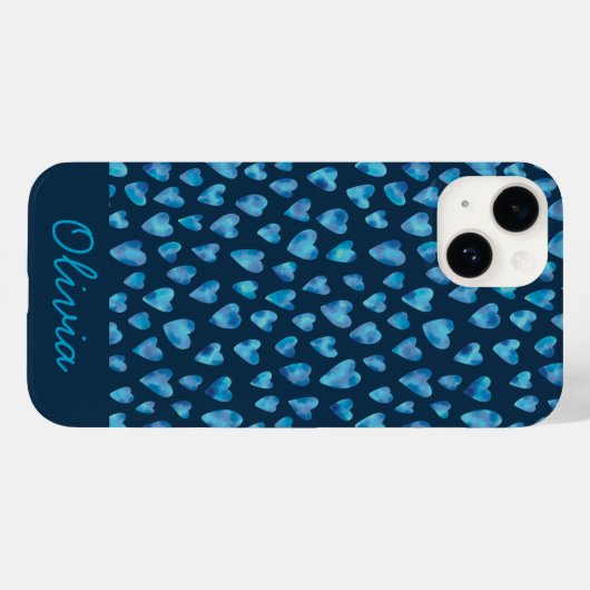 Blauwe waterverf hartpatroon naam Case-Mate iPhone case (Achterkant (horizontaal))