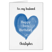 Blauwe Waterverf Hartslag 34e verjaardag (Voorkant)