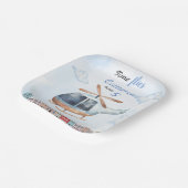 Blauwe Waterverf Helikopter Stad Papieren Bordje (Gebogen)