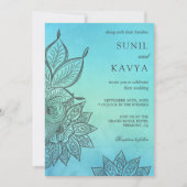 Blauwe Waterverf Henna Indian Wedding Invitation Kaart (Voorkant)