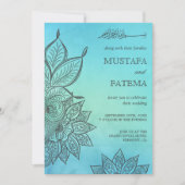 Blauwe Waterverf Henna Islamitische bruiloft Kaart (Voorkant)