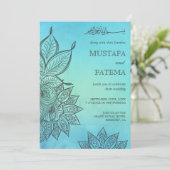 Blauwe Waterverf Henna Islamitische bruiloft Kaart (Staand voorkant)