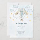 Blauwe Waterverf Hete Lucht Ballon Jongen 1e Verja Kaart (Voorkant)