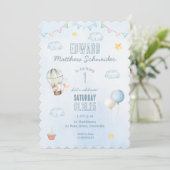 Blauwe Waterverf Hete Luchtballon Bunny Verjaardag Kaart (Staand voorkant)