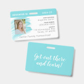Blauwe Waterverf Homeschool Educator ID Badge (Front & Back)