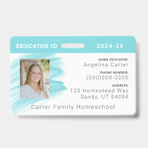 Blauwe Waterverf Homeschool Educator ID Badge