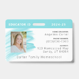 Blauwe Waterverf Homeschool Educator ID Badge