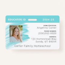 Blauwe Waterverf Homeschool Educator ID Badge
