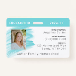 Blauwe Waterverf Homeschool Educator ID Badge