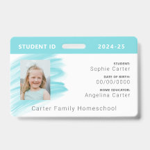Blauwe Waterverf Homeschool Student ID Badge