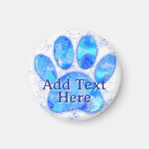 Blauwe Waterverf Hondenpoot Print Custom Magneet