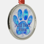 Blauwe Waterverf Hondenpoot Print Custom Metalen Ornament (Rechts)