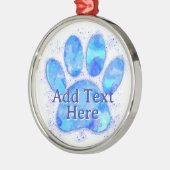 Blauwe Waterverf Hondenpoot Print Custom Metalen Ornament (Links)