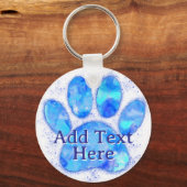 Blauwe Waterverf Hondenpoot Print Custom Sleutelhanger (Voorkant)