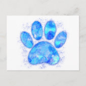 Blauwe Waterverf hondenpootafdruk Briefkaart (Voorkant)