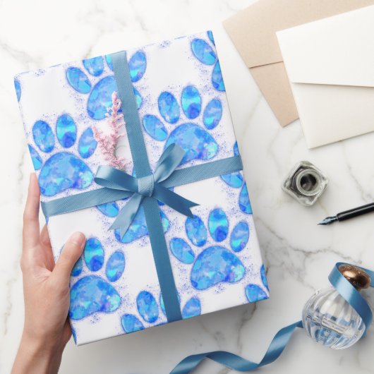 Blauwe Waterverf hondenpootafdruk Cadeaupapier (Geschenken)