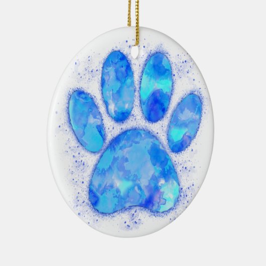 Blauwe Waterverf hondenpootafdruk Keramisch Ornament (Rechts)